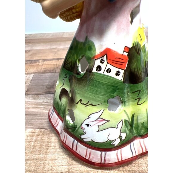 Vintage Ceramic Girl With Flowers Figurine Candleholder Hand-Painted Pastel Colo - Picture 7 of 7